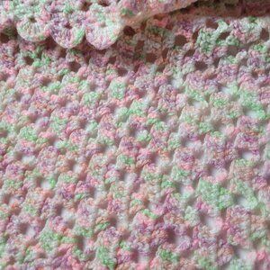 Handmade Afghan Blanket Crochet 35 x 56 Baby/ Decor Pastel Pink/Green/Orange
